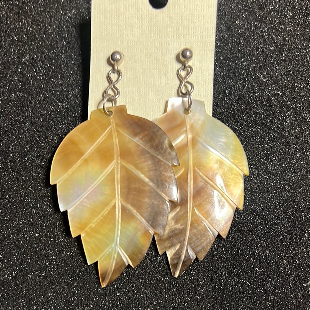 Natural Shell Leaf Dangle Earrings - image 1
